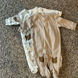 GAP Beige Striped & Cream Bear Footie Set
